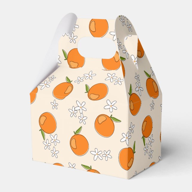 Orange and Flower Pattern Favor Box (Front Side)