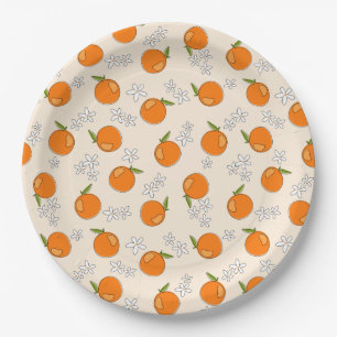 Orange and Flower Pattern Paper Plate
