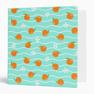 Orange and Flower Pattern with Wave Background Binder
