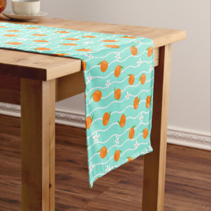 Orange and Flower Pattern with Wave Background Short Table Runner