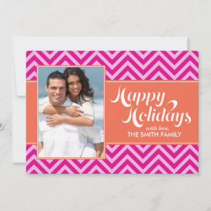 Orange and Fuchsia Chevrons Holiday Cards