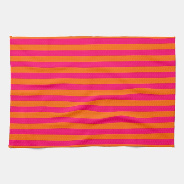Orange and Fuchsia Stripe Kitchen Towel (Horizontal)