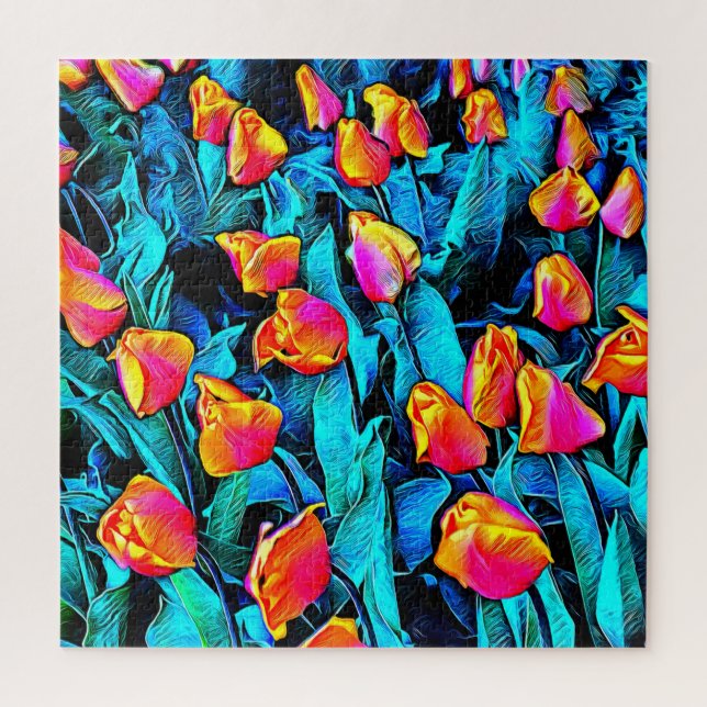 Orange and Gold Artsy Tulips Jigsaw Puzzle (Vertical)
