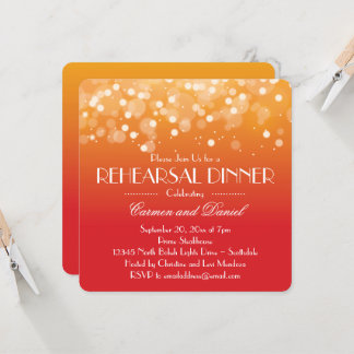 Orange and Gold Bokeh Lights Rehearsal Dinner Invitation