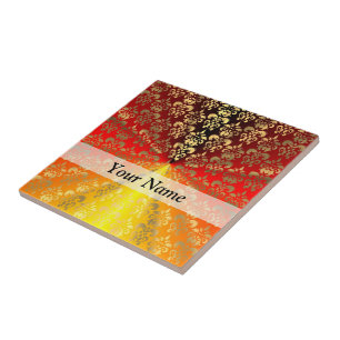 Orange and gold damask pattern tile