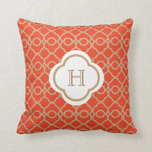 Orange and Gold Moroccan Monogram Throw Pillow