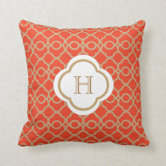 Orange and Gold Moroccan Monogram Throw Pillow