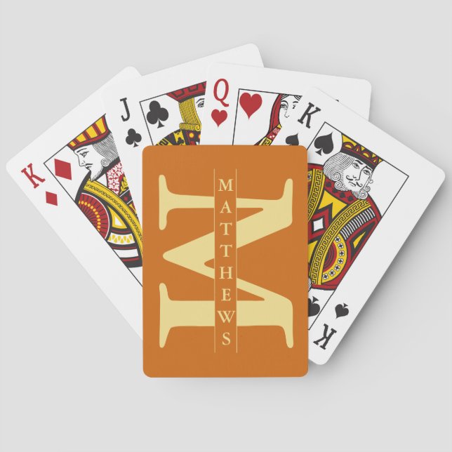 Orange and Gold Personalized Monogram and Name Playing Cards (Back)