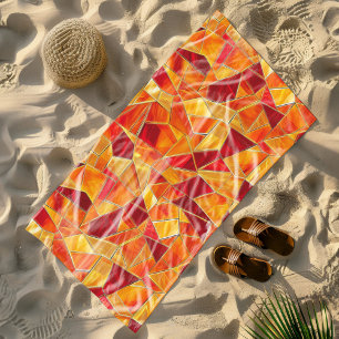 Orange and gold Stained Glass Mosaic Pattern Beach Towel
