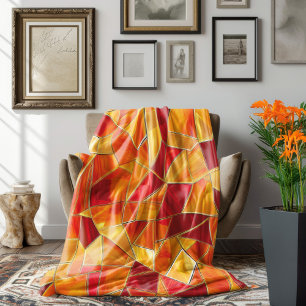 Orange and gold Stained Glass Mosaic Pattern Fleece Blanket