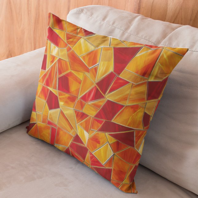 Orange and Gold Stained Glass Mosaic Pattern Throw Pillow (Creator Uploaded)