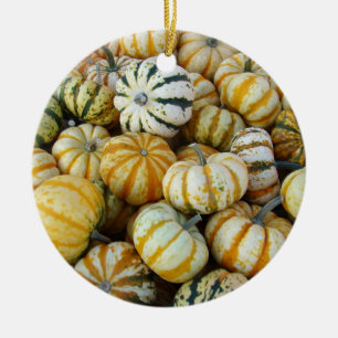 Orange and Green Autumn Harvest Gourds Ceramic Ornament