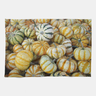 Orange and Green Autumn Harvest Gourds Kitchen Towel