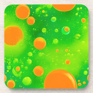 Orange and Green Bubble Abstract Art Coaster