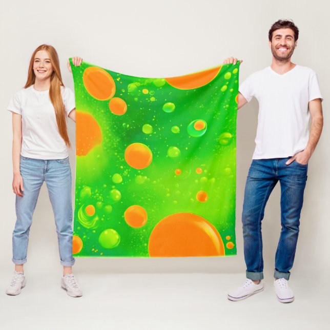 Orange and Green Bubble Abstract Art Fleece Blanket (In Situ)