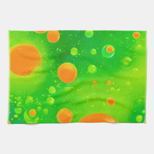 Orange and Green Bubble Abstract Art Kitchen Towel