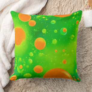 Orange and Green Bubble Abstract Art Throw Pillow