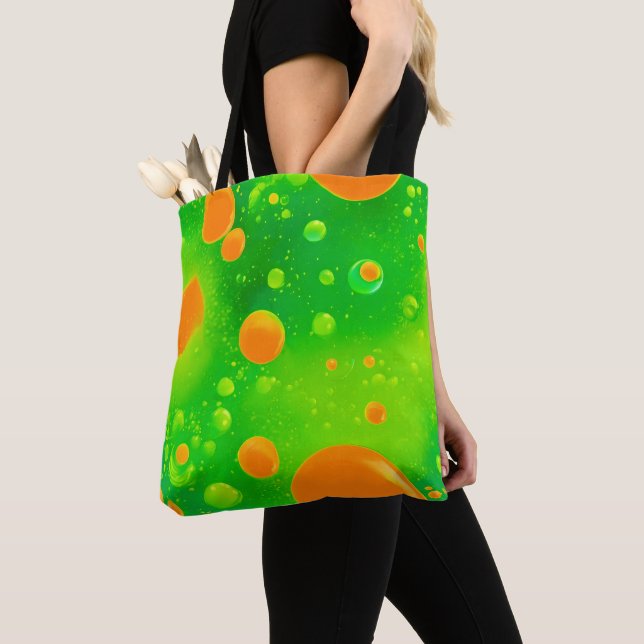 Orange and Green Bubble Abstract Art Tote Bag (Close Up)