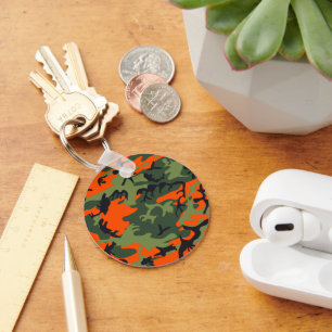 Orange and Green Camouflage, Military, Army Keychain