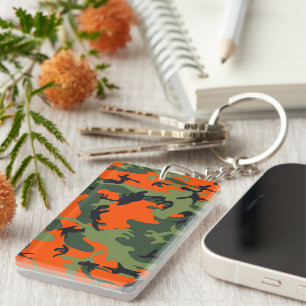 Orange and Green Camouflage, Military, Army Keychain