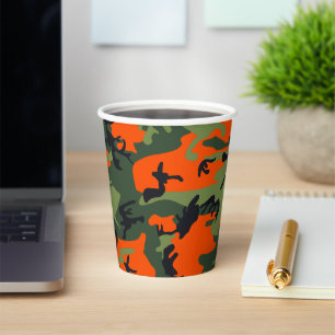 Orange and Green Camouflage, Military, Army Paper Cups