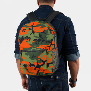 Orange and Green Camouflage, Military, Army Printed Backpack