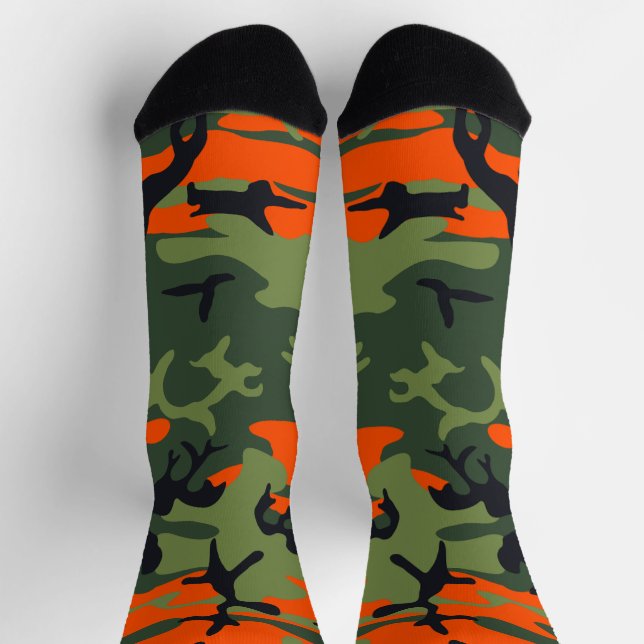 Orange and Green Camouflage, Military, Army Socks (Top)