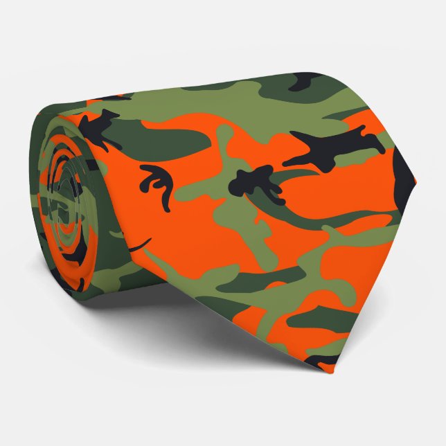 Orange and Green Camouflage, Military, Army Tie (Rolled)