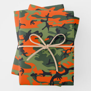 Orange and Green Camouflage, Military, Army Wrapping Paper Sheet