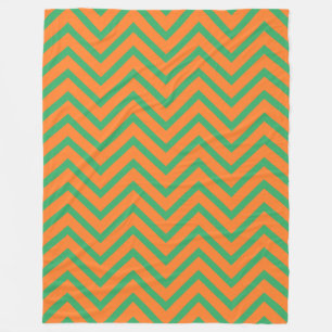 Orange And Green Chevron Pattern Fleece Blanket