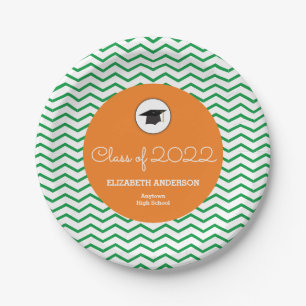 Orange and Green Class of 2022 Graduation Paper Plate