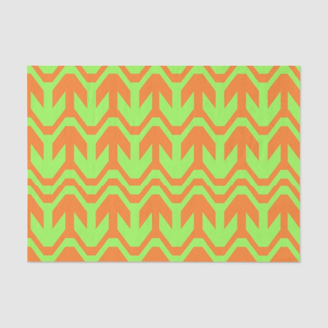 Orange and Green Double Arrow Wave Pattern Tissue Paper (Front)