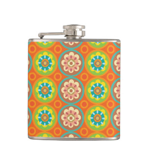 Orange and green flora patterns hip flask
