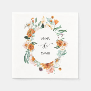 Orange and Green Floral Wedding Napkins