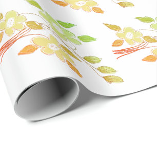 Orange And Green Floral Wrapping Paper