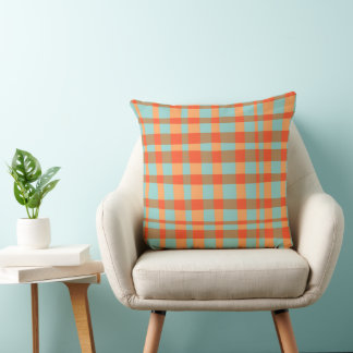 Orange-and-green-gingham throw pillow