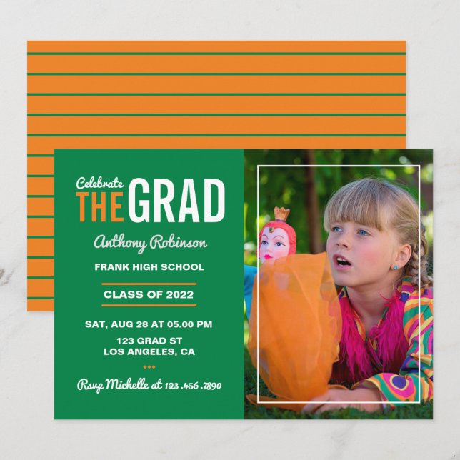 Orange and Green Graduation Party Invitation (Front/Back)