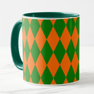 Orange and Green Harlequin Checkered Design Mug