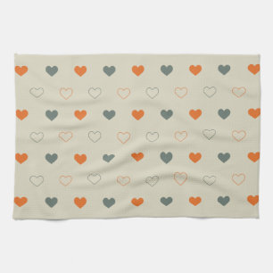 Orange and Green Heart Grid Pattern Kitchen Towel