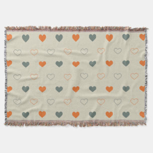 Orange and Green Heart Grid Pattern Throw Blanket