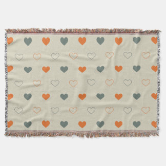 Orange and Green Heart Grid Pattern Throw Blanket