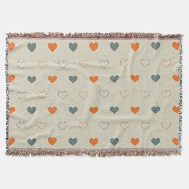 Orange and Green Heart Grid Pattern Throw Blanket (Front)