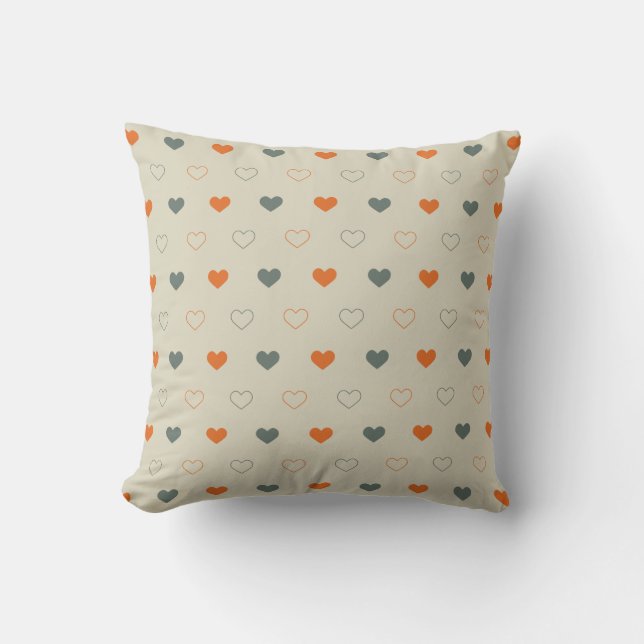 Orange and Green Heart Grid Pattern Throw Pillow (Front)