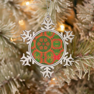 Orange and Green Kaleidoscope Christmas Ornament