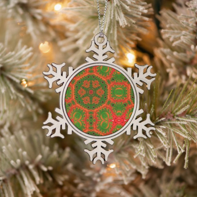 Orange and Green Kaleidoscope Christmas Ornament (Tree)