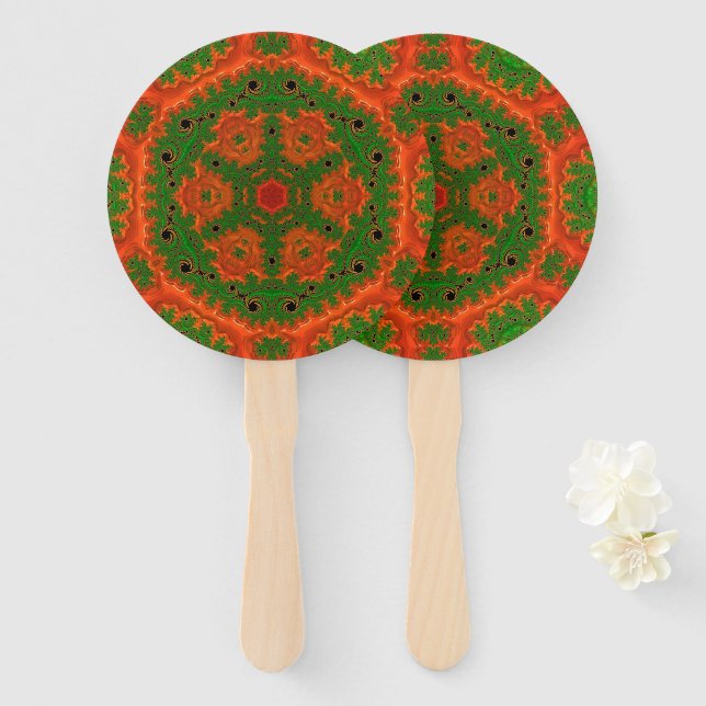 Orange and Green Kaleidoscope Set of Fans (Front and Back)