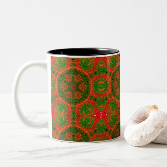 Orange and Green Kaleidoscope Two Tone Mug (With Donut)