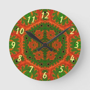 Orange and Green Kaleidoscope Wall Clock
