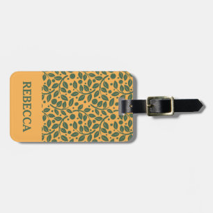 Orange and Green Leaf Pattern  Luggage Tag