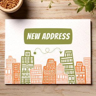 Orange and green moving announcement postcard